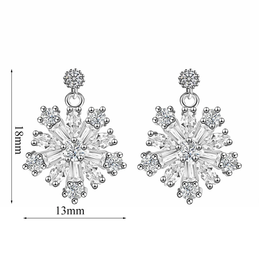 silver bohemian earrings with shiny cubic zircon high quality nickel free plating snow flak design earings jewelry gift | Украшения и