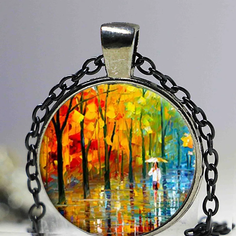 Винтаж стекло дерево жизни кабошон себе ожерелье с серебряным покрытием