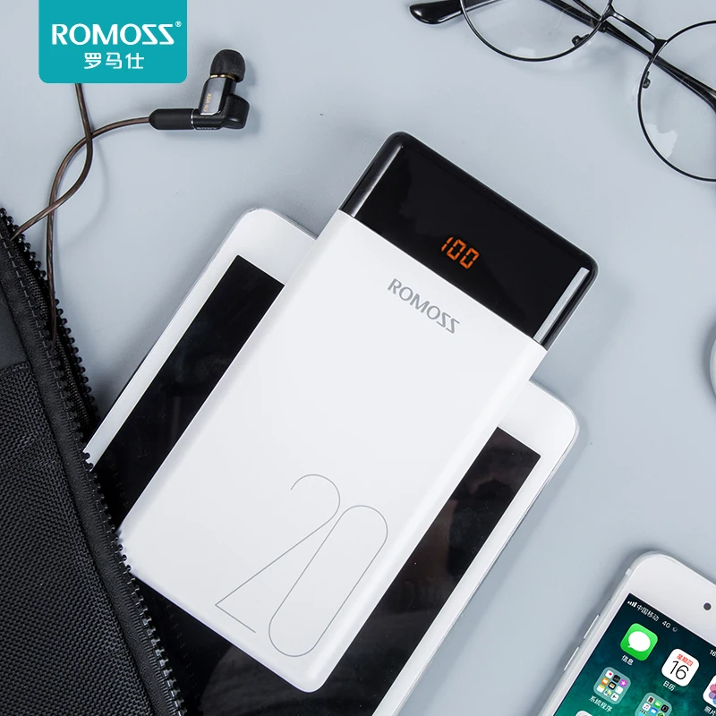 

ROMOSS LT20 Power Bank 20000mAh External Battery Backup Power Supports Type-C USB Input 2 USB Output Charger