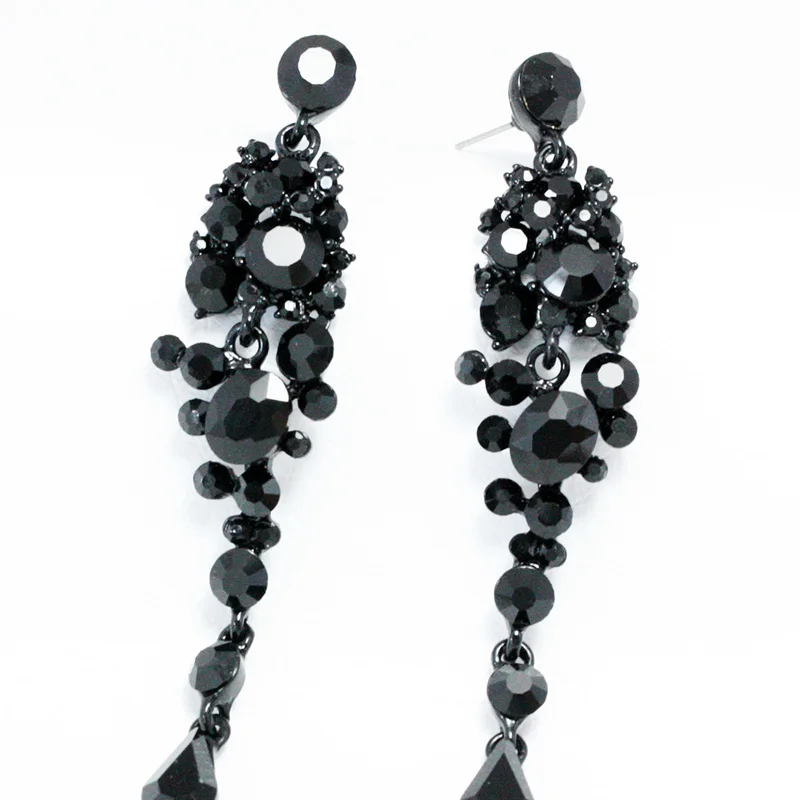 Новые готические крутые черные длинные серьги Стразы висячие с кристаллами для