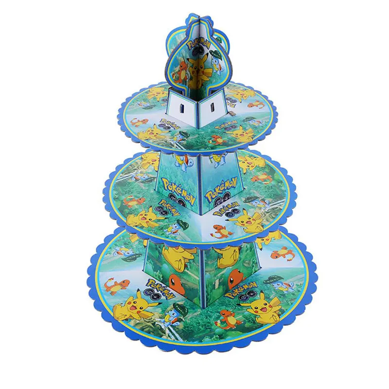 Cake Stand Украшения для дня рождения для детей, мальчиков, Покемон, одноразовая посуда, Набор салфеток, тарелки, Подарочная сумка, фольгированный шар, Покемон, вечерние принадлежности - Цвет: Cake Stand