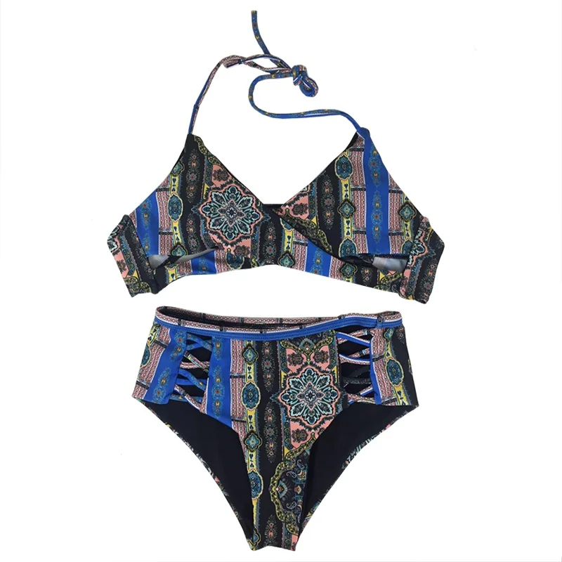 Женский купальник бикини с принтом в этническом стиле и низкой талией лето