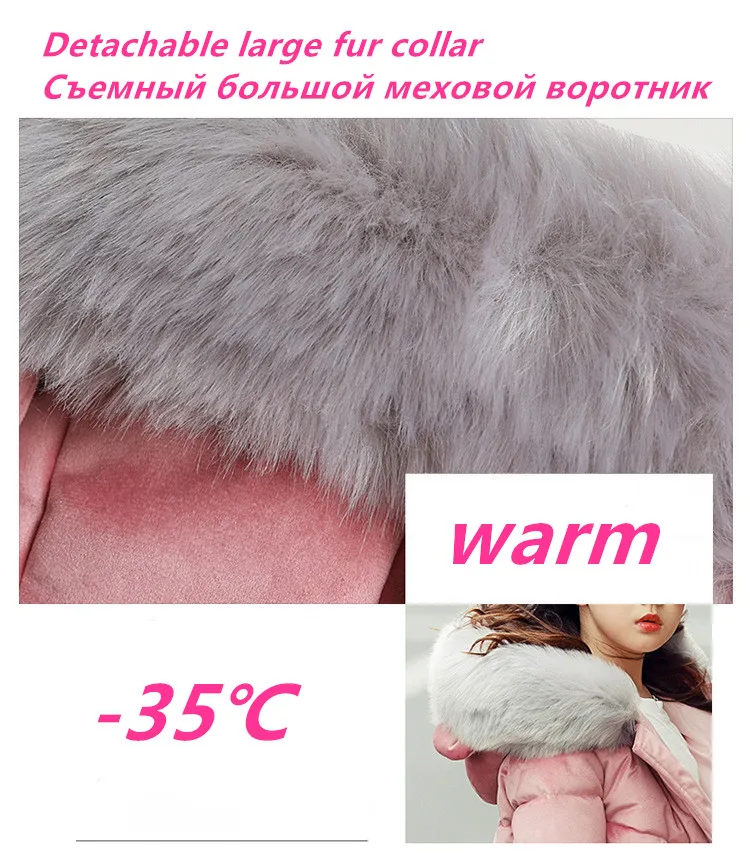 Теплые зимние куртки с хлопковой подкладкой для девочек; детская зимняя куртка; парка для детей; Длинная Верхняя одежда с большим меховым воротником для девочек; пальто