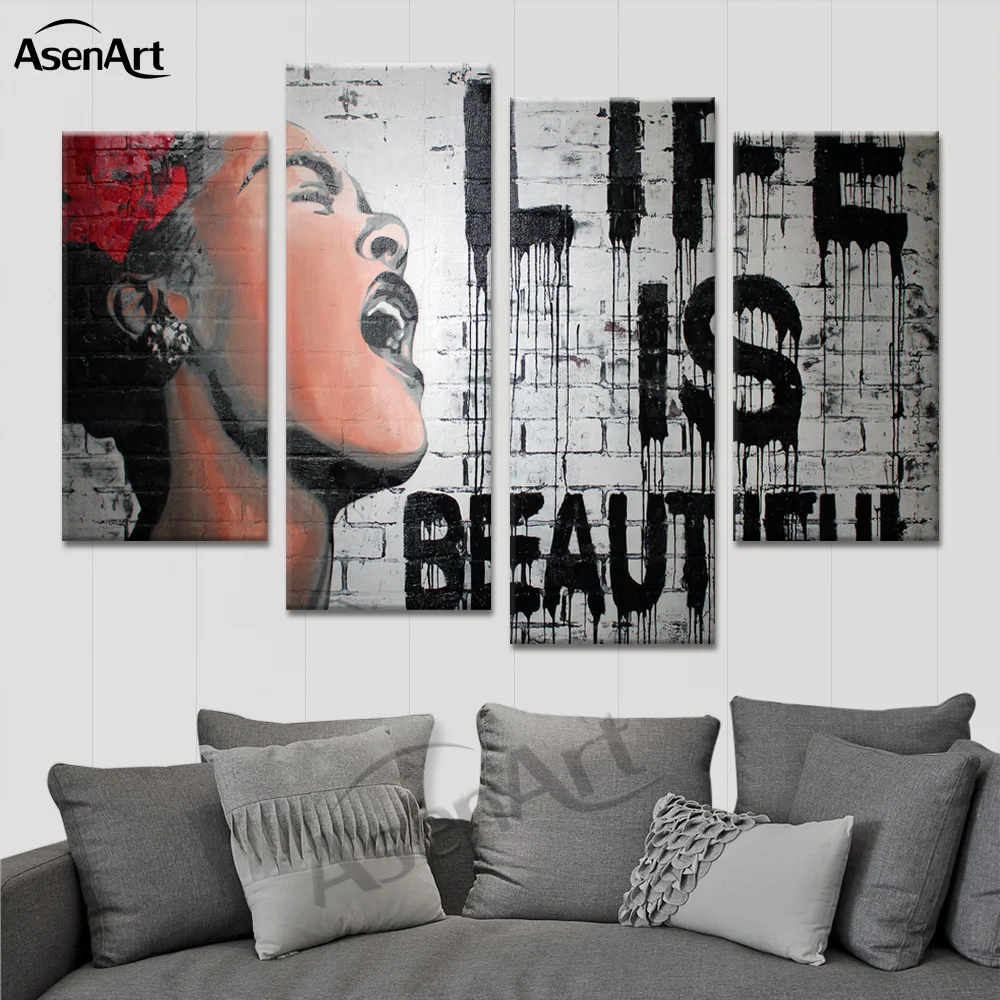 4 панели HD в рамке красивая картина на холсте Life Is Beautiful настенная домашнее