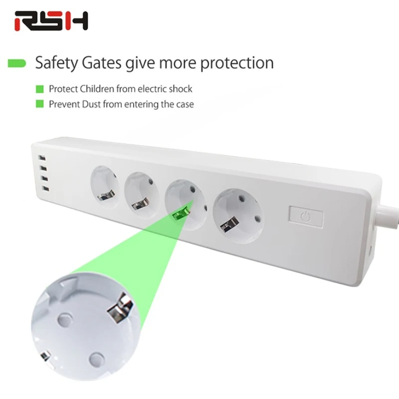 Wifi умная полоса питания 4 розетки европейского стандарта с USB зарядными портами