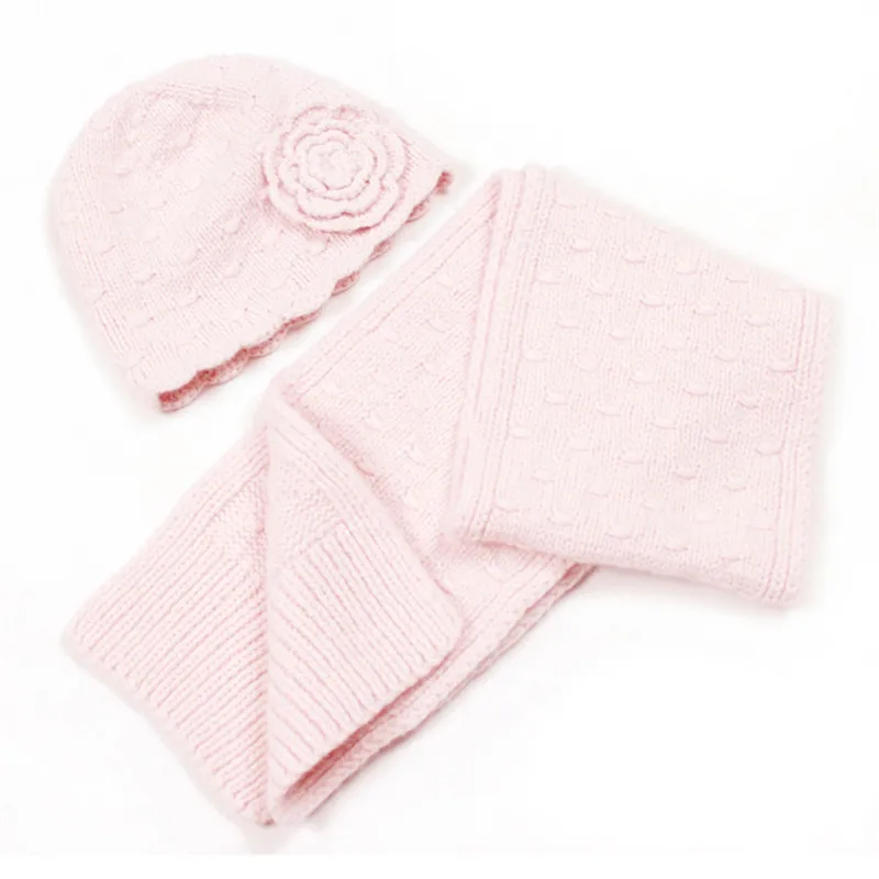 100% hand made goat cashmere knit children cap scarf set kids winter floral twisted 2pcs 18x150cm retail wholesale customize |