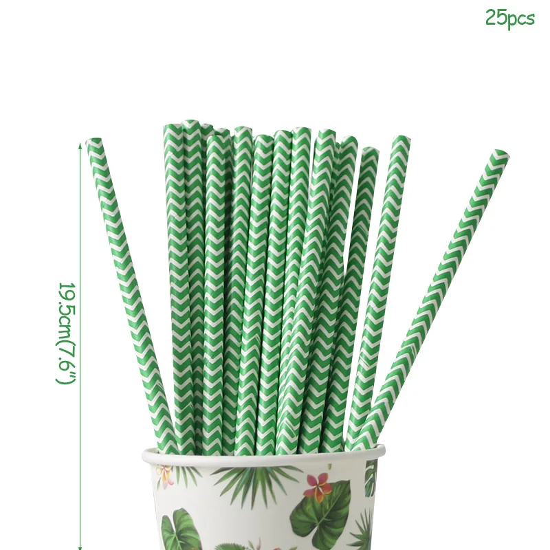 25pcs straw Свадебные украшения пальмовый лист шар гирлянда одноразовая Праздничная посуда Гавайский тропический День Рождения украшения для праздничного стола - Цвет: 25pcs straw