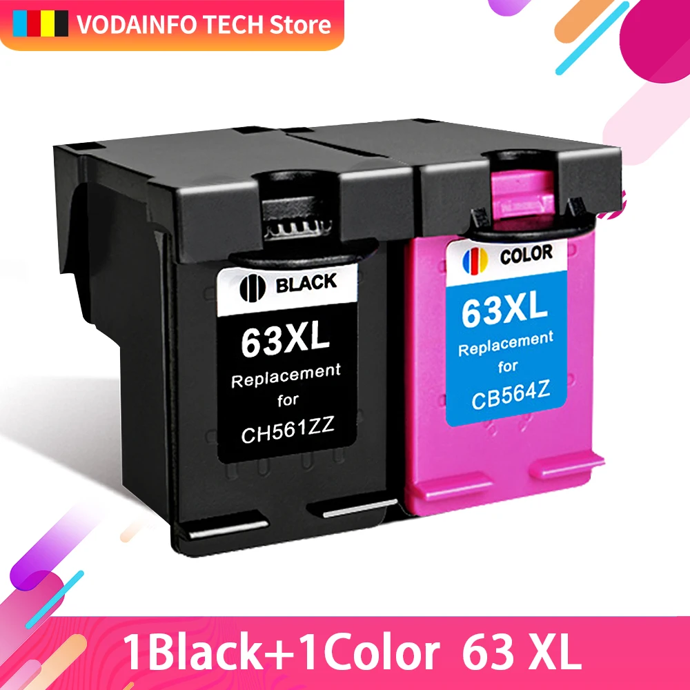 QSYRAINBOW 2 шт. Замена чернильных картриджей для HP 63 XL Envy 4520 4512 Officejet 4655 3830 Deskjet 4650 2130 3632