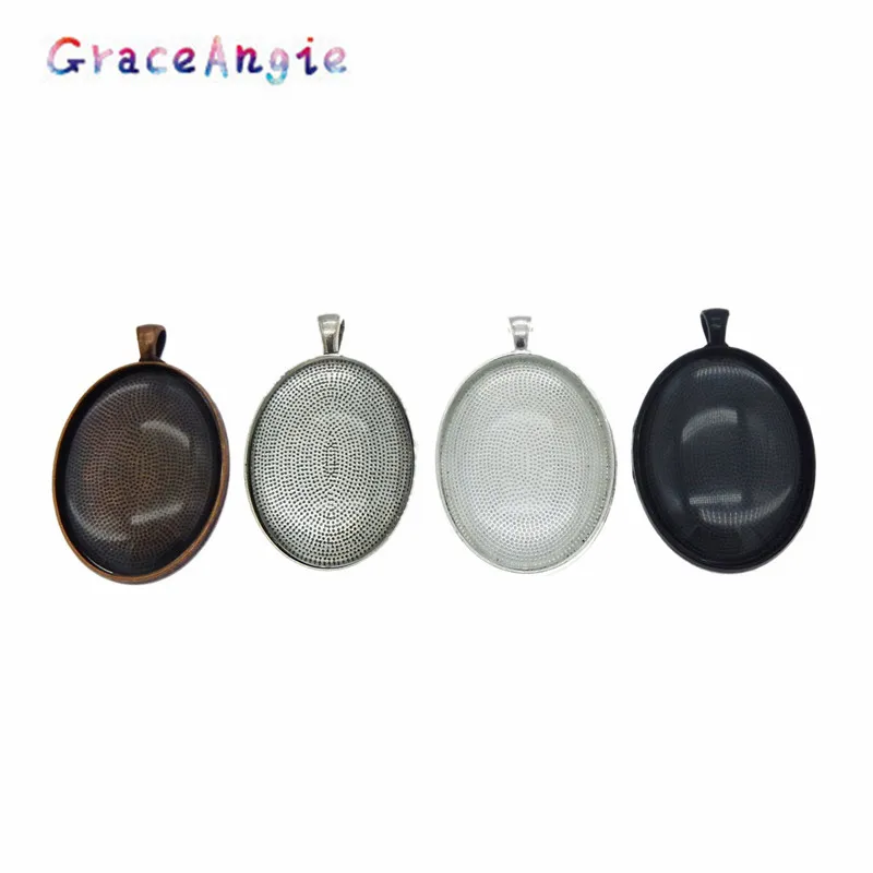 

GraceAngie Alloy 4pcs/pack Mixed Oval Geometric Styling and Glass Oval Bezel Tray Pendant kits Jewelry Accessories