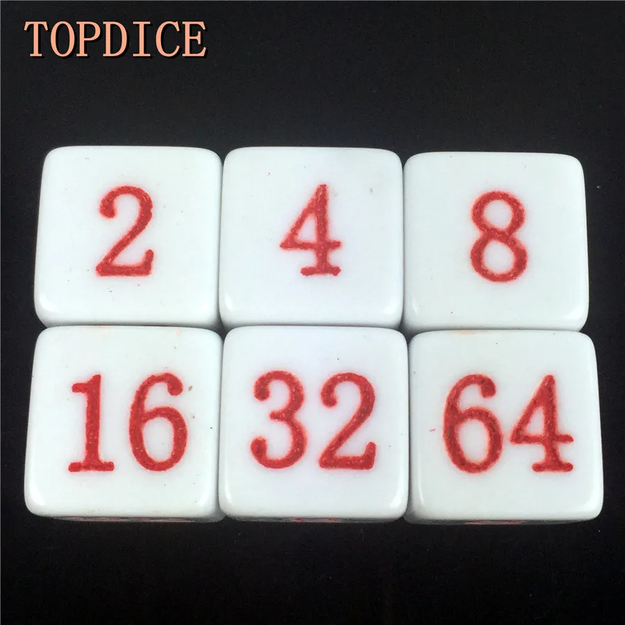 [Topdice] 10 шт./лот 16 мм Таблица Dice белый красный номер 2 4 8 32 64 специальная игра партия