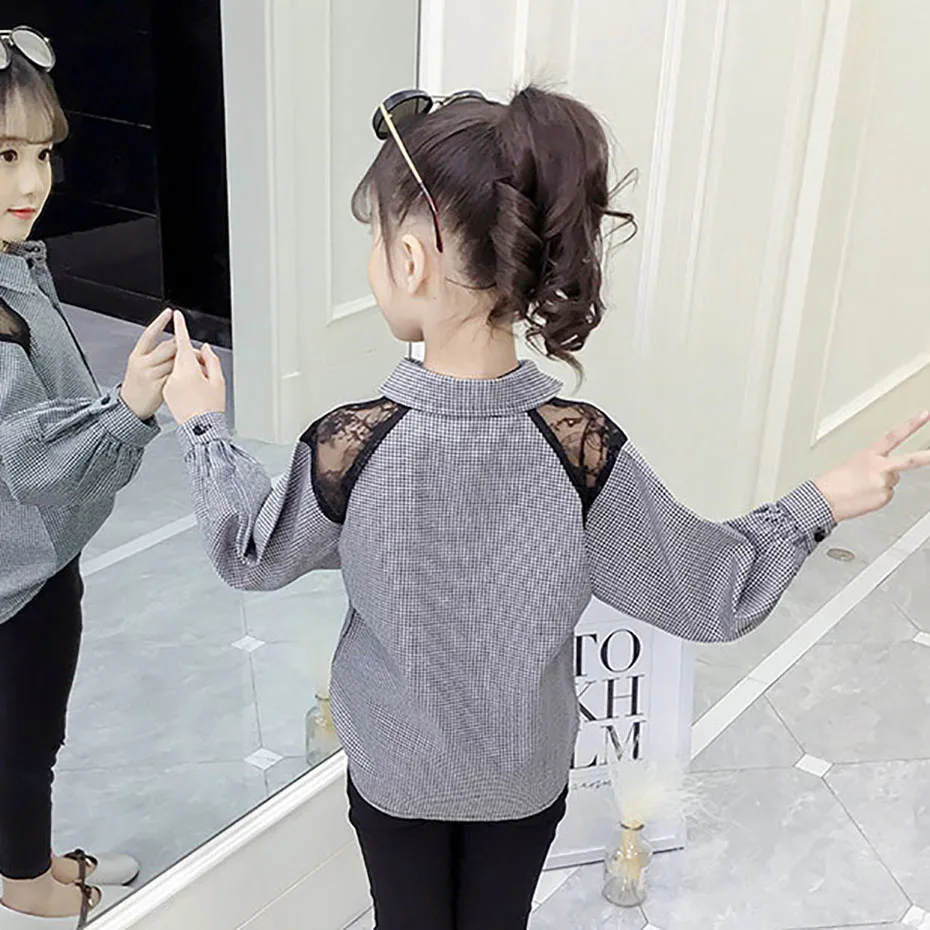 Футболка для девочек рубашка в полоску футболка с кружевным вырезом детская