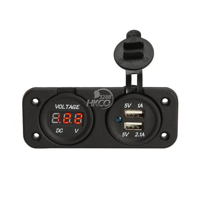 

12V Motorcycles Phone ATV Snowmobile Dual USB Charger Socket Voltage Gauge