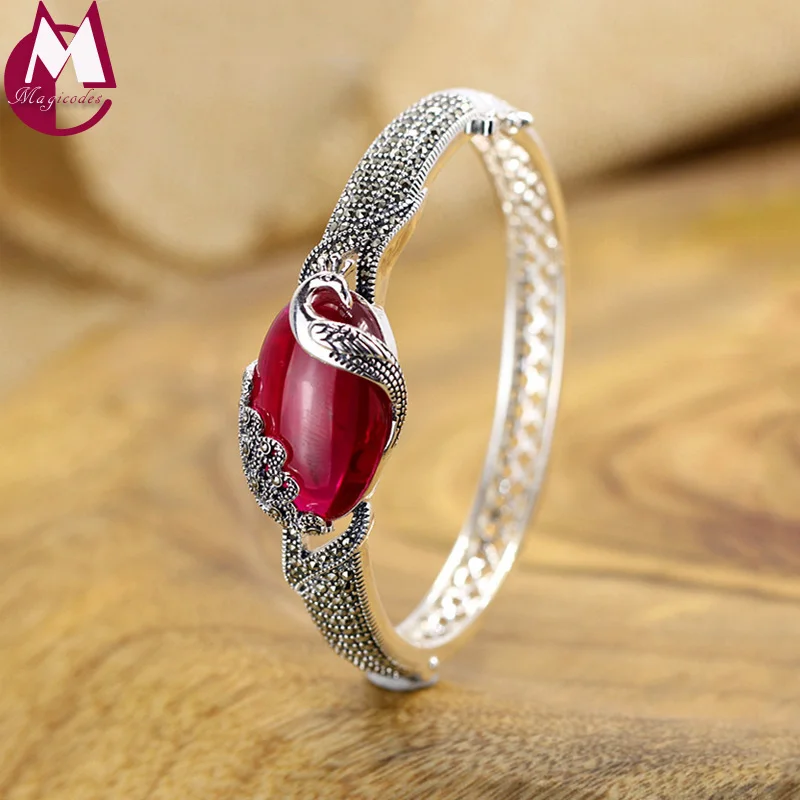 Женский браслет из серебра 925 пробы с красным нефритом|bracelet bangle for women|bracelet womenbracelet