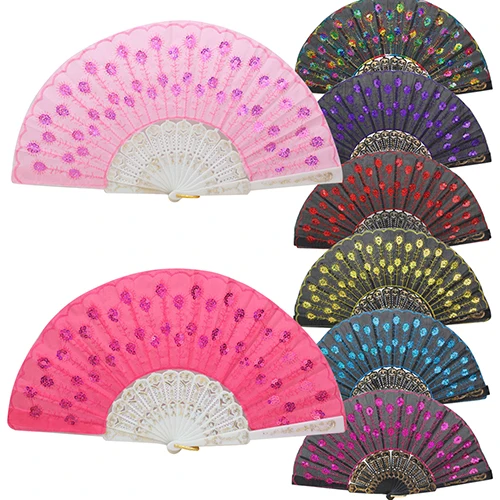 Расшитый блестками ручной кружевной цветочек складной веер для танцев свадьбы