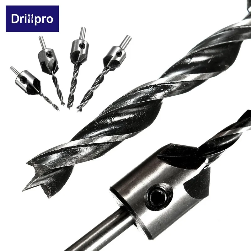 Drillpro 4 шт. HSS 5 Флейта Зенковка сверло набор развертки деревообрабатывающий инструмент фаска 3 мм-6 мм столярные DIY