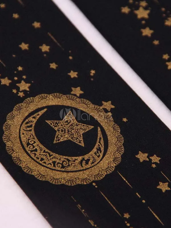 Готические черные колготки в стиле &quotЛолита&quot с принтом Луны и звезды до бедра