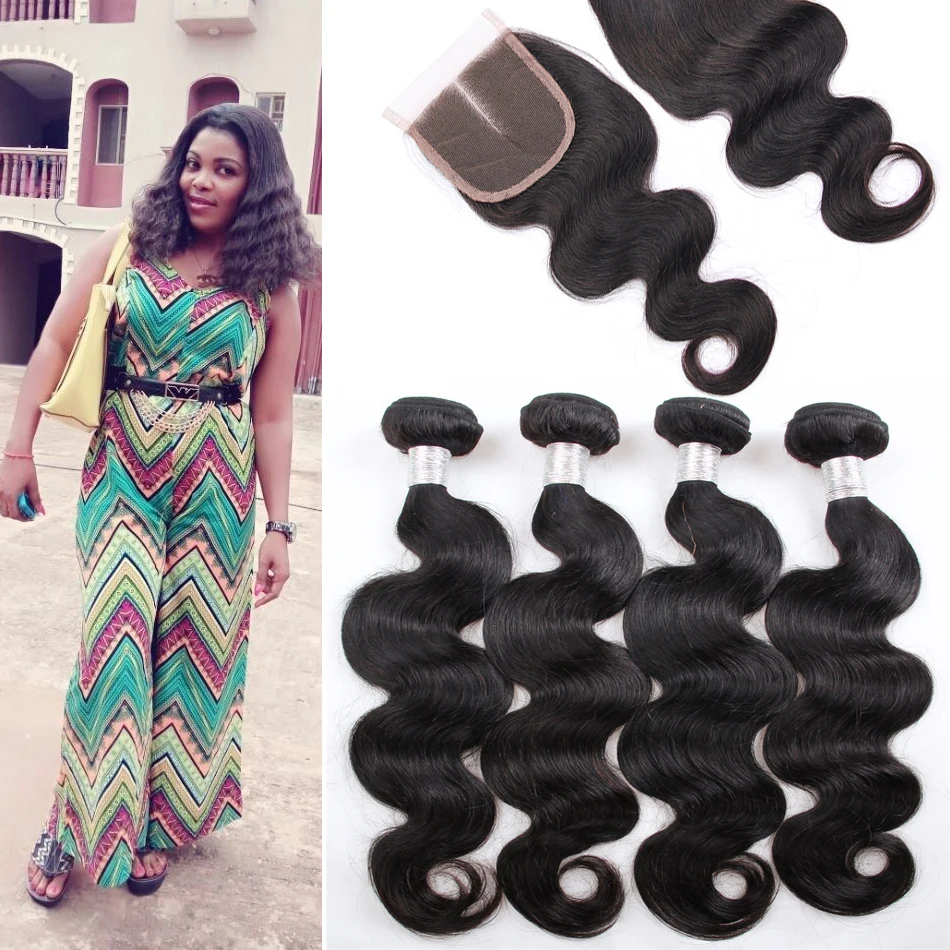 Королева Волос Бразильский Объемная Волна Virgin Hair 4 Связки С закрытие Класс 8А Tissage
