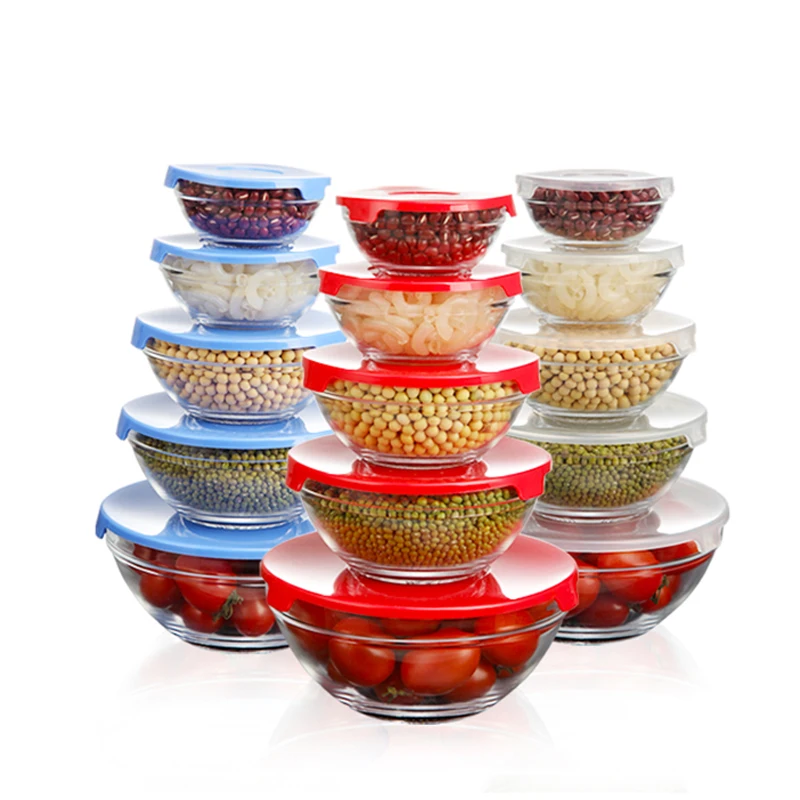 

Kitchen Food Container Glass Storage With Plastic Lid 5 Pcs/Set Fridge Organizer Kitchen Tools