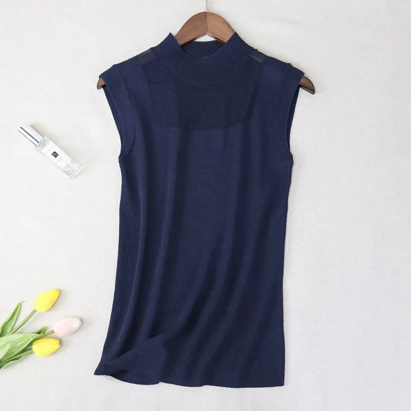 Женская трикотажная футболка без рукавов с круглым вырезом | одежда