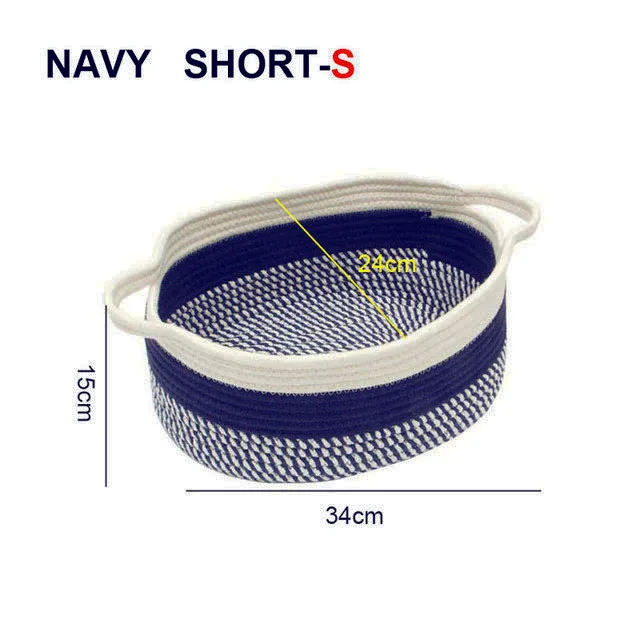 navy-short-S Корзина для белья ручной работы из натурального хлопка для игрушек, органайзер для грязной одежды, корзина для белья, корзина для пикника, корзина для велосипеда - Цвет: navy-short-S