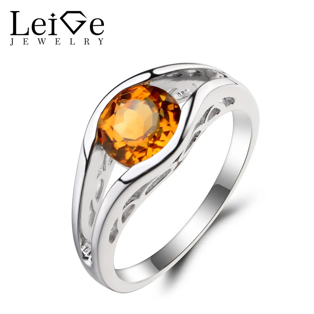 

Leige Jewelry Real Natural Citrine Ring Wedding Ring Yellow Gemstone Solitaire Ring November Birthstone 925 Sterling Silver Ring