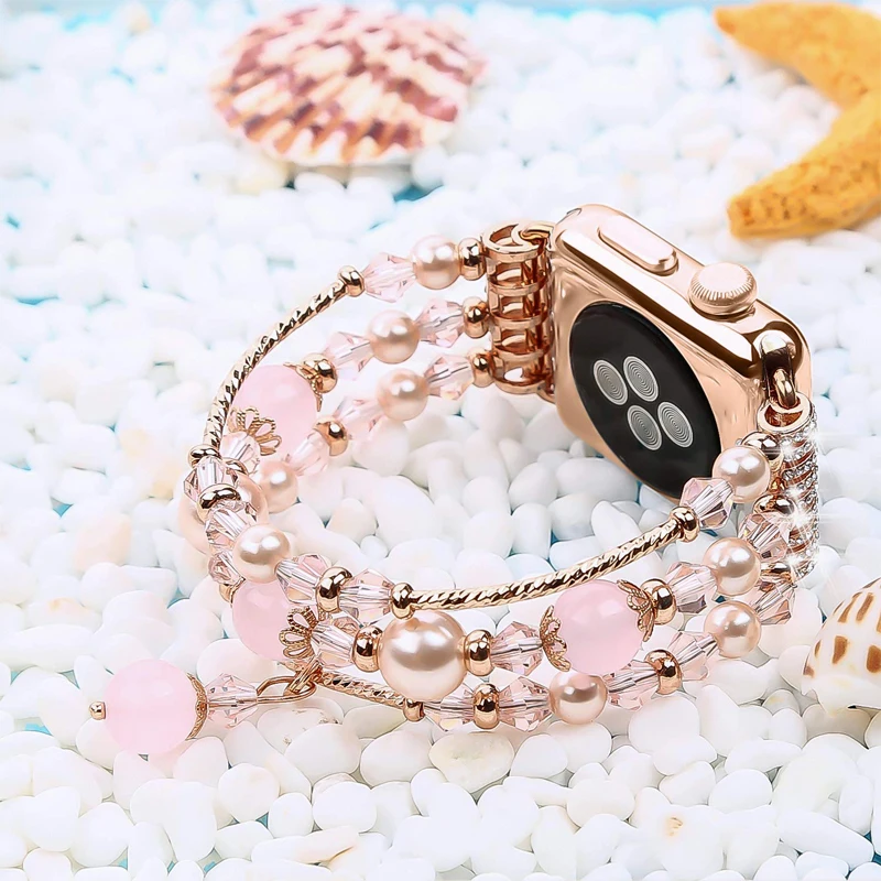 Браслет из агата и нержавеющей стали для apple watch band эластичный стрейчевый ремешок