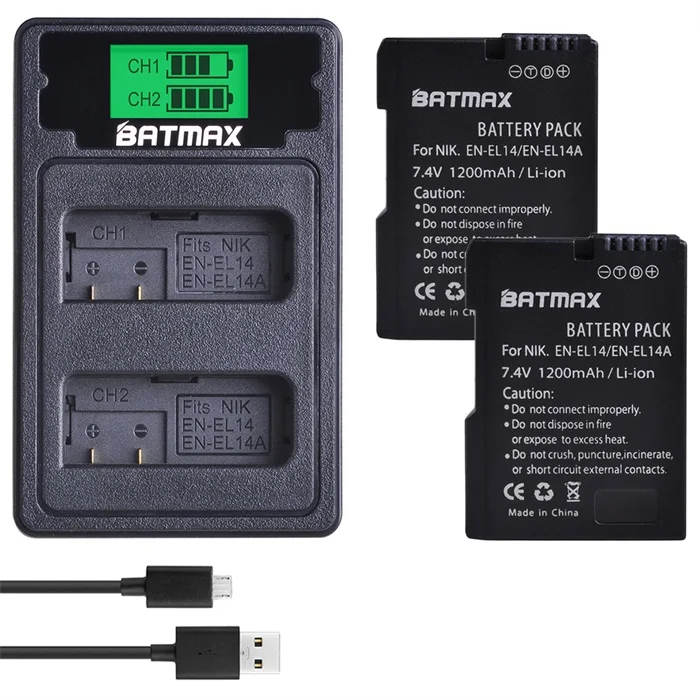 2 Battery set 3 шт. EN-EL14 EN-EL14a EL14 батарея+ ЖК USB двойной зарядное устройство Тип C для Nikon P7800, P7100, D3400, D5500, D5300, D5200, Df - Цвет: 2 Battery set