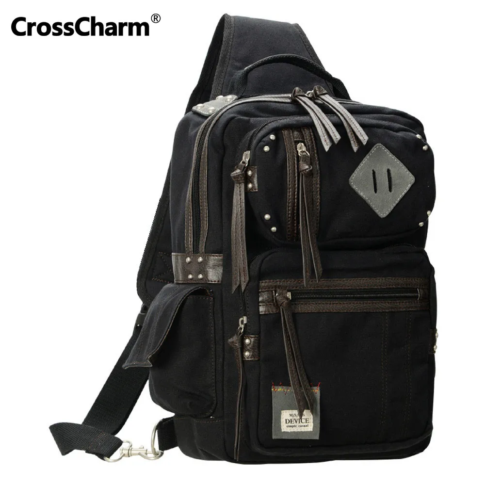 Crosscharm Для мужчин Винтаж плеча рюкзак холст кожа Повседневное Сумка для