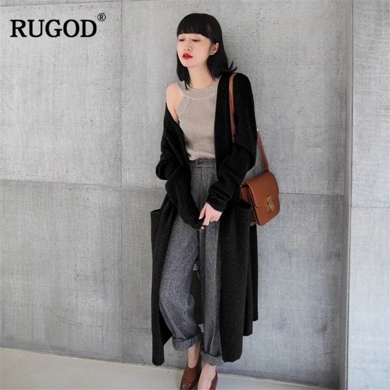 Осень-зима 2019 вязаный кардиган RUGOD Женский Свободный Повседневный свитер с