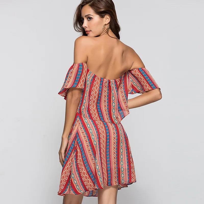 Vmay 2018 New Arrival Women Bohemian Summer Dress Holiday Wind Wrapped Chest Strapless Two-piece One-neck Collar Waistband | Женская