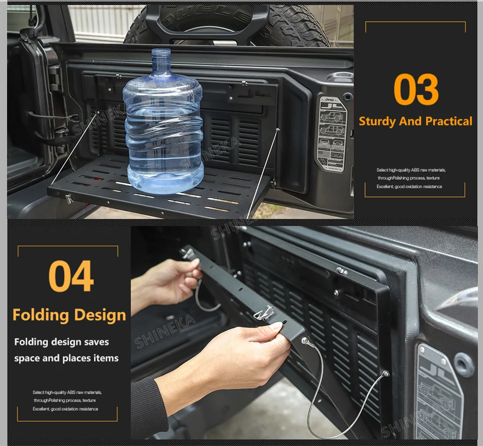 SHINEKA задние стойки для Jeep Wrangler JL Металлическая Автомобильная задняя дверь багажника полка для хранения для Jeep JL Wrangler аксессуары
