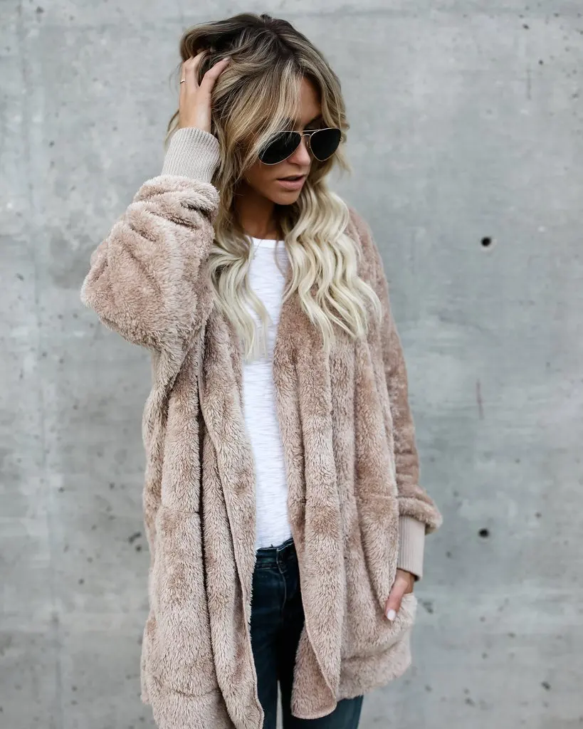 

2018 New Fur Cardigans Women Long Sleeve Oversize Winter Casual Loose Coverup Tops Autumn Coat Female Sweaters Plus Size 3XL