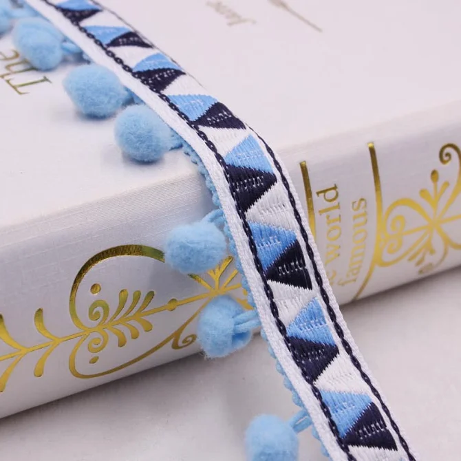 2cm Light blue 1 ярд, богемная кружевная отделка, этническая кружевная лента с вышивкой, разноцветный круглый шар, кисточка, помпон, бусины, подвесные воротники, аксессуары для самостоятельного изготовления - Цвет: 2cm Light blue