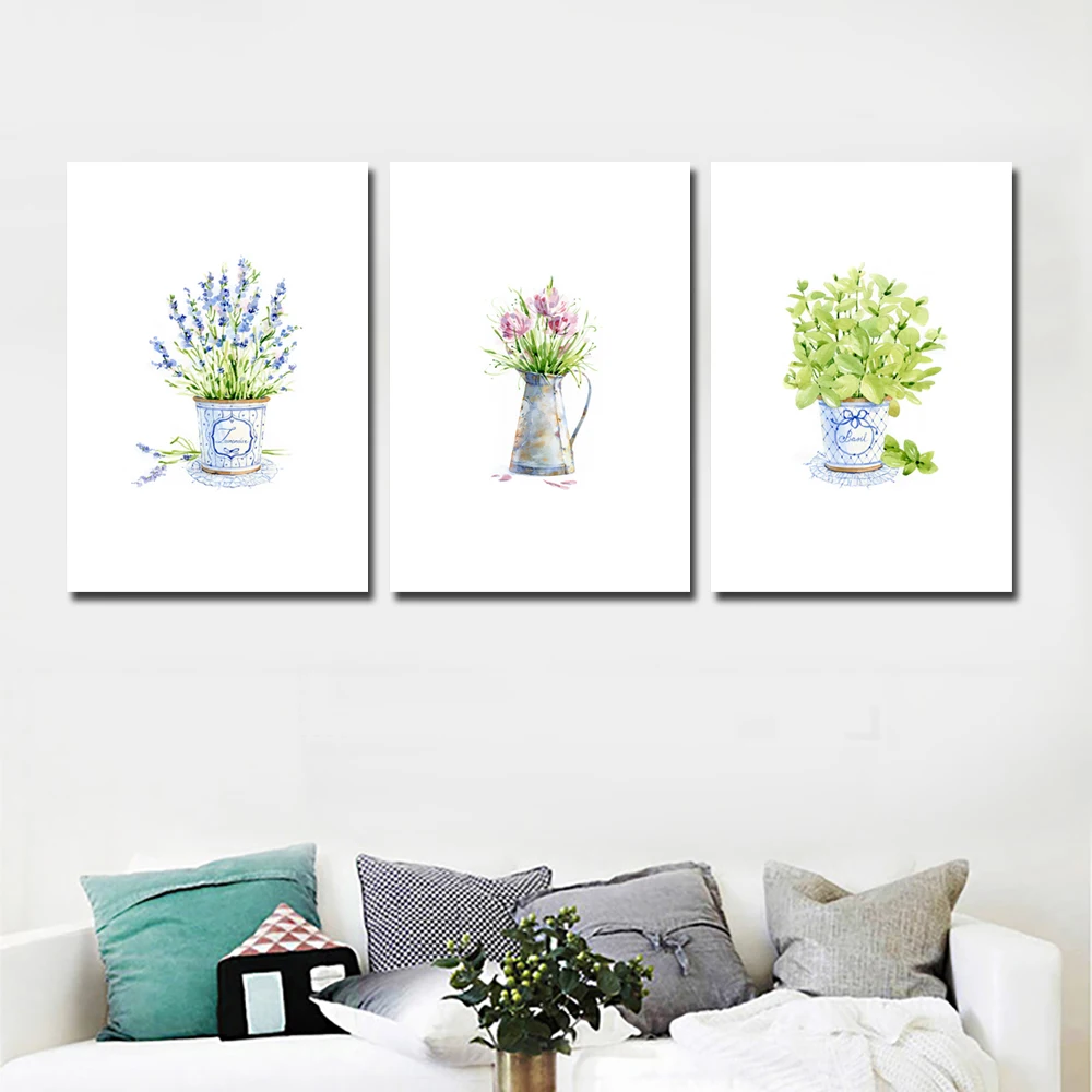 Настенная Акварельная Лаванда цветы простое украшение холст художественный