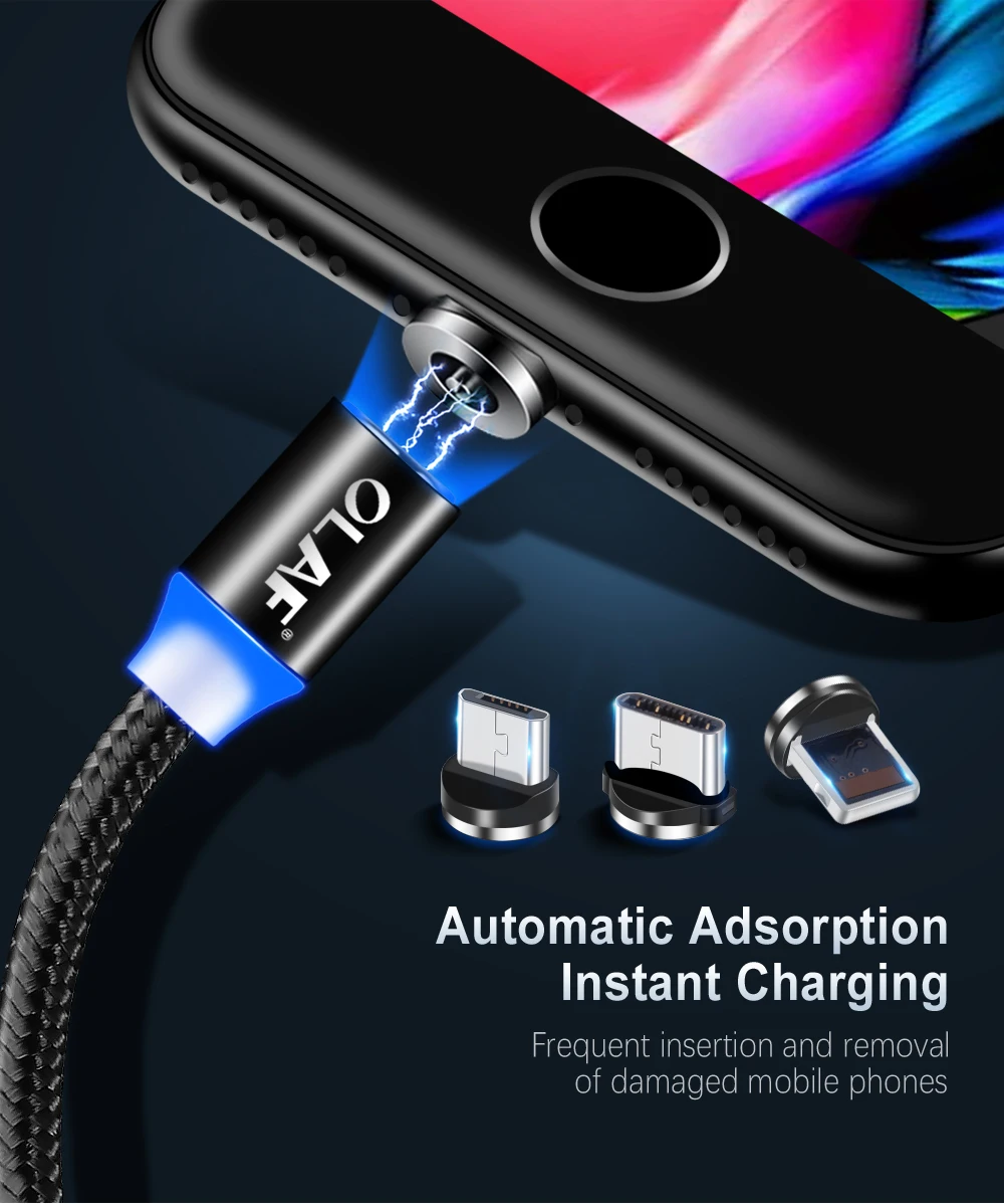 Магнитный Micro USB кабель OLAF 1 м СВЕТОДИОДНЫЙ Магнитный зарядный шнур для samsung S4 S5 S6 S7 Edge Магнитный кабель Micro usb кабели для зарядки