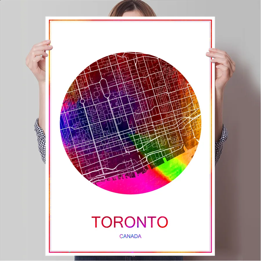 Карта всемирно известных городов Торонто Канада печатный плакат печать на