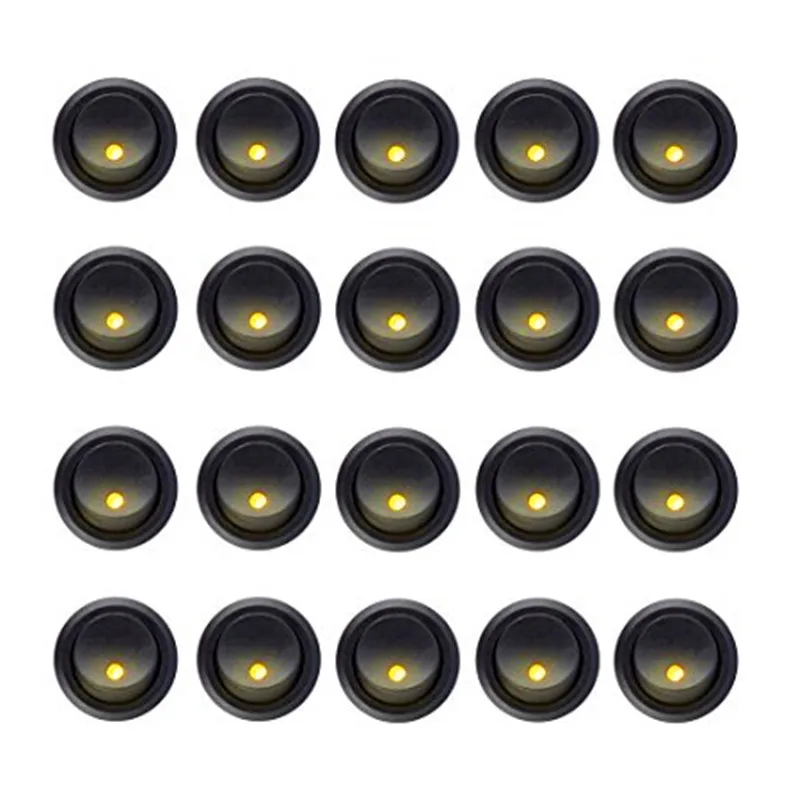 20PCS Yellow DOXINGYE, 20 шт., 12 В, 20 А, автомобильный, лодочный, авто, светодиодный, Круглый, точечный, тумблер, SPST, переключатель, ВКЛ-ВЫКЛ, контроль продаж - Цвет: 20PCS Yellow