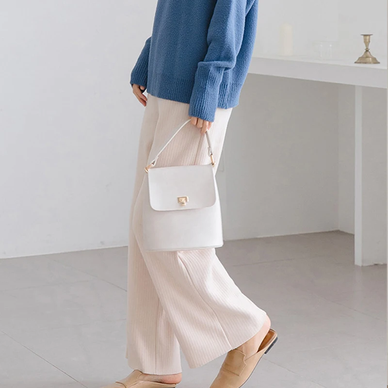 Темно Иконка Solid Цвет шерстяные Широкие штаны Для женщин эластичный пояс брюки