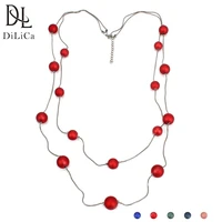 dilica simple fashion sweater necklace for women long chain necklace big beads statement necklace jewelry trui ketting
