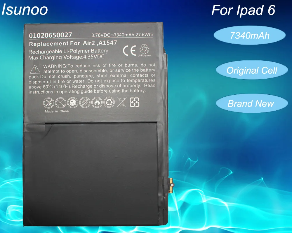 

ISUNOO 2 шт./лот Аккумулятор для ipad air 2 7340 мАч A1547 для Apple Tablet Batteria Замена с инструментами для ремонта