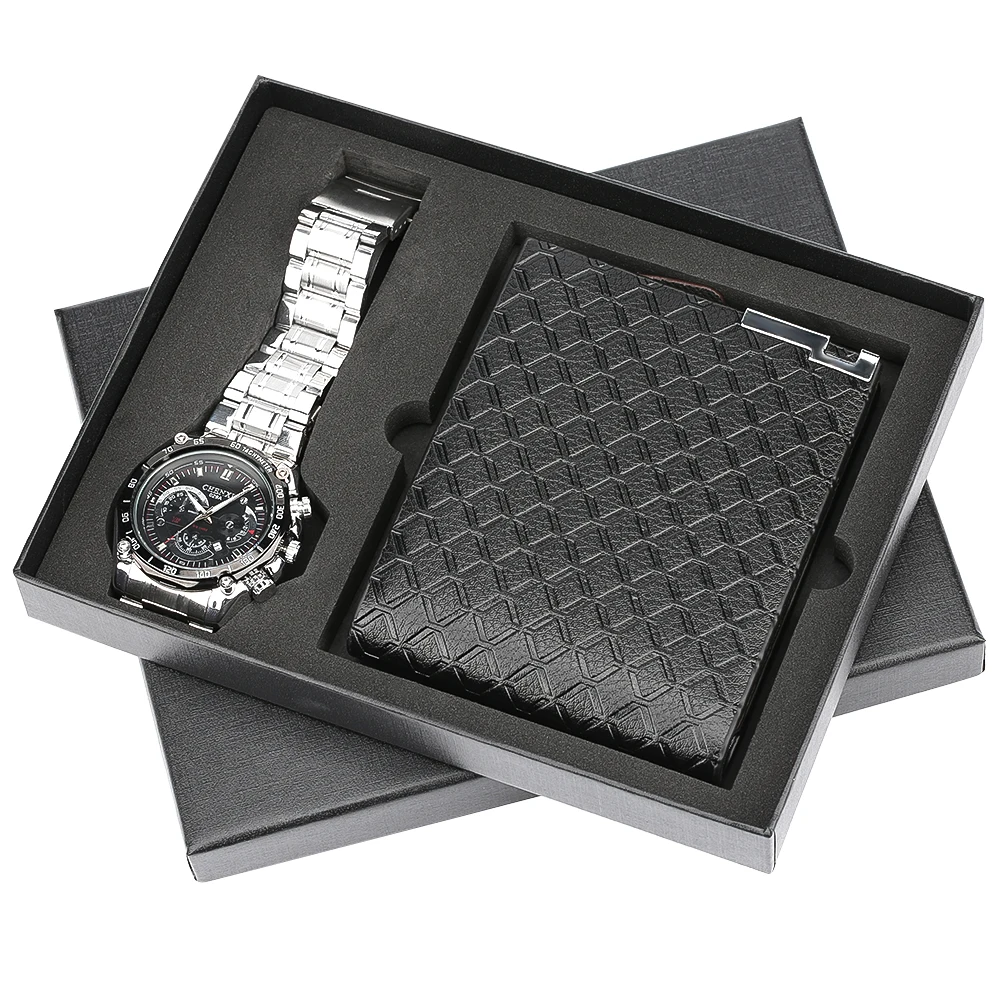 17 Business Men's Quartz Wristwatch Men Watches Purses Money Clip Credit Card Leather Wallet Gift Set for Dad Boyfriend Top Luxury - Color: 17