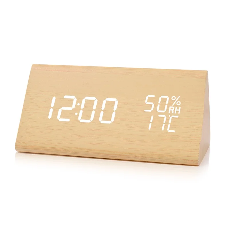 bamboo white FiBiSonic Современный цифровой светодиодный Будильник Звуковое управление деревянный Despertador настольные часы влажность температура дисплей - Цвет: bamboo white