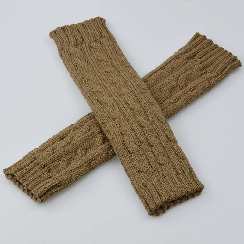 kahki 29cm 1 пара, модные перчатки для девочек, теплые зимние одноцветные перчатки, вязаные вязанные крючком Вязаные рукавицы, теплые перчатки без пальцев - Цвет: kahki 29cm