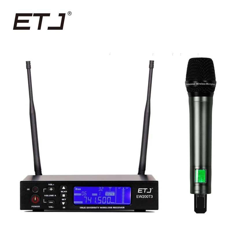 

True Diversity UHF Wireless Microphone 2 Handheld Mic Karaoke Stage Super Cardioid Performance Handheld Transmitters EW200T3