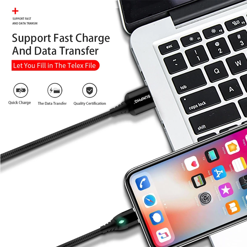Магнитный кабель 3A Micro USB Type C для iPhone быстрой зарядки 1 м магнитное зарядное
