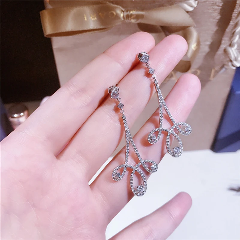 2018 New S925 Sterling Silver Single Zircon Long Flowers Earring Micro Set Full Classic Earrings Summer Women's Accessor | Украшения и
