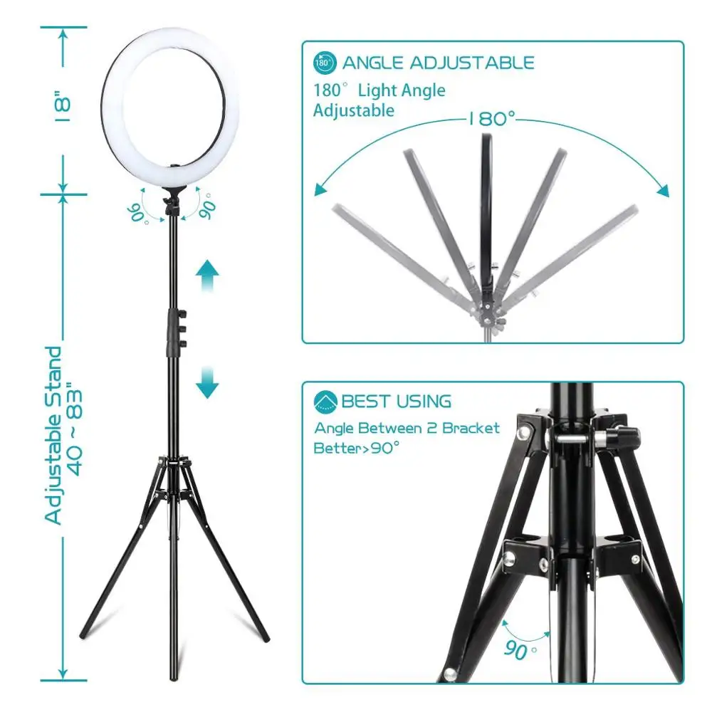 ZoMei 18 inch 448 pcs Dimmable LED Ring Light with Adjustable Lamp Stand and Phone Holder for Selfie Makeup Filming | Электроника