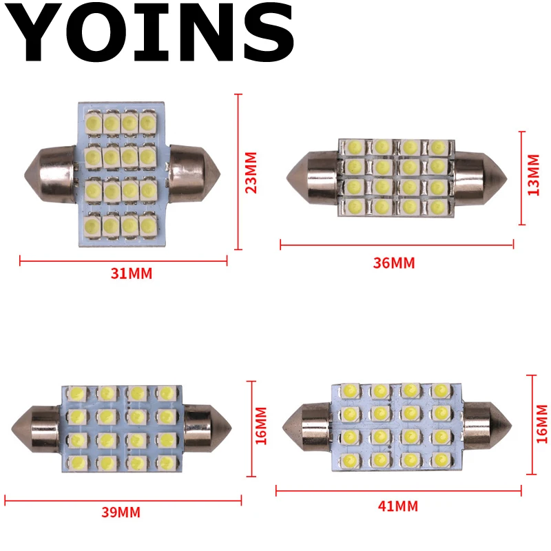 1 шт. C5W светодиодный 31 36 39 42 мм 16 SMD чистый белый купол Festoon светильник для
