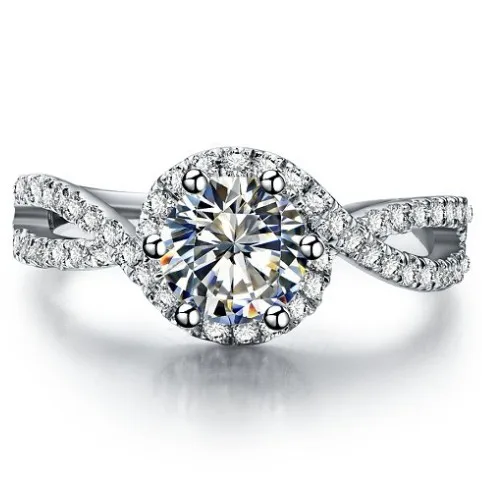 

Vintage Twist Arms Water Wave Style 1Ct Real VVS1 Moissanite Ring White Gold Engagement Ring Real 18K White Gold AU750 Ring
