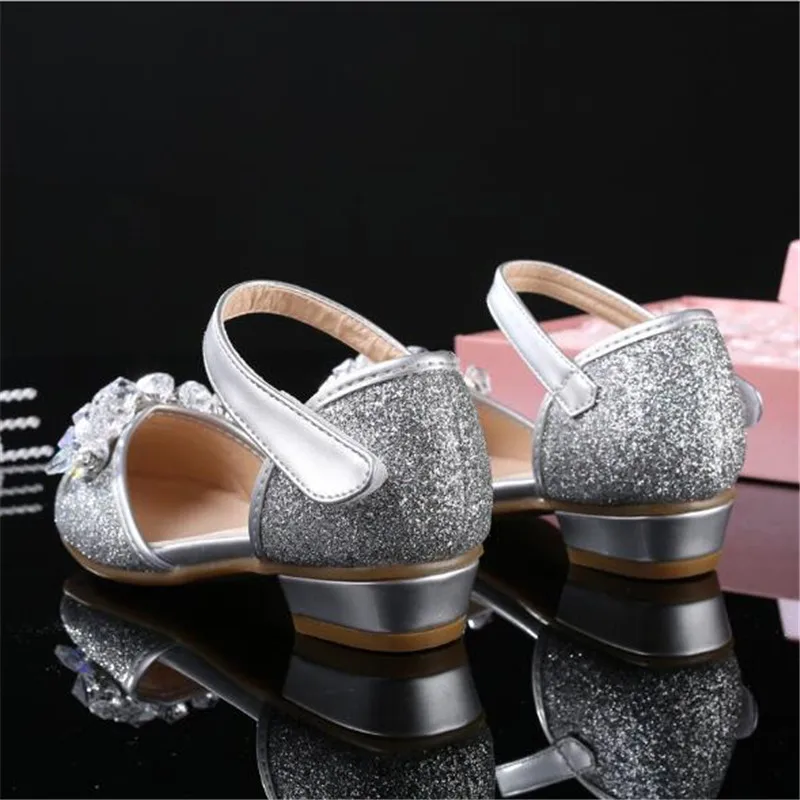 

New Spring/Summer Leather Shoes Children Kids Performance Dress Shoes Baby Princess Crystal High-heeled Girls Shoes Student 02